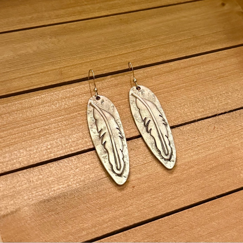 Silver Feather Dangle Earrings